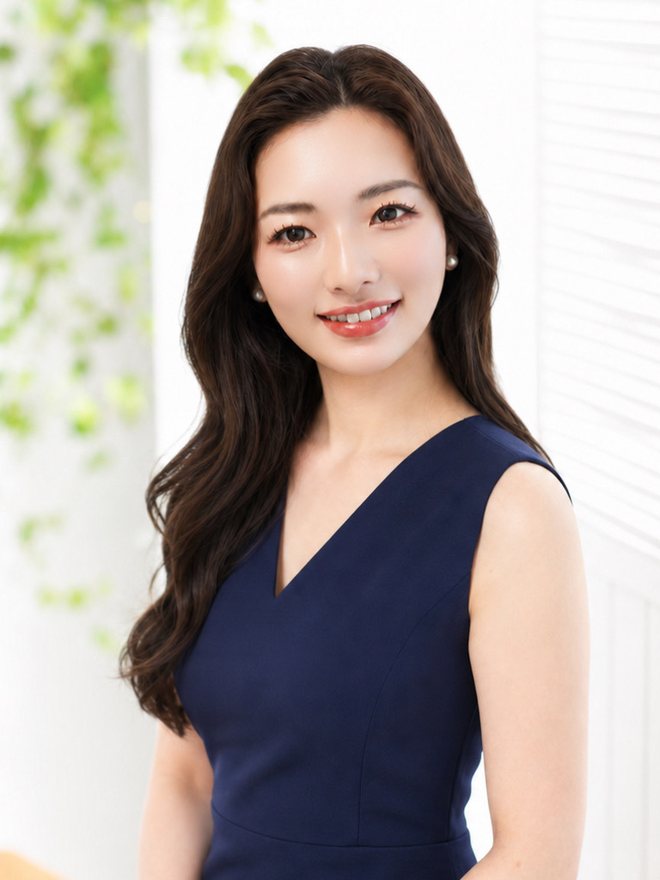 Before：スタジオ背景に定番のワンピースで撮影した婚活写真の例